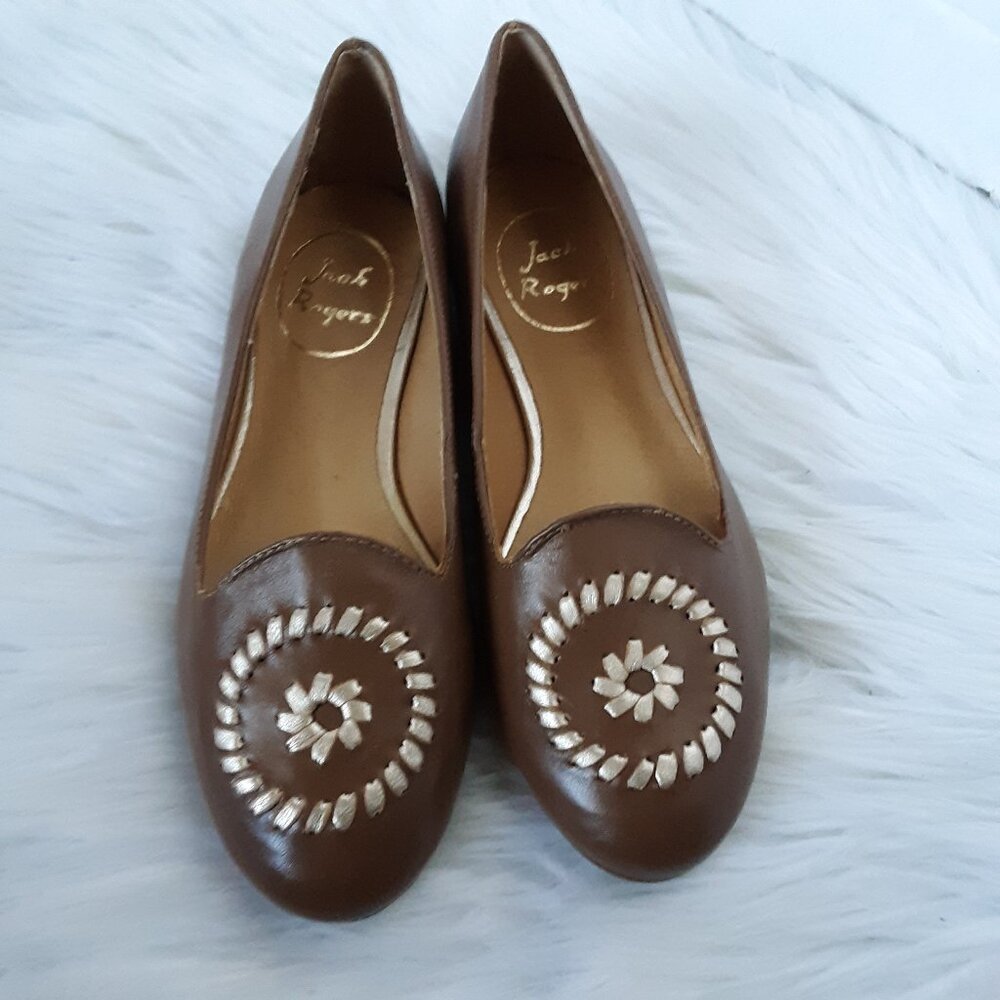 Jack Rogers Flat Loafer Brown Gold Shoes size 5M